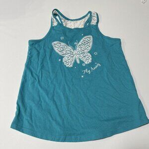 Faded Glory Girls Tank Top Size Large 10 12 Teal White Butterfly Lace Summer